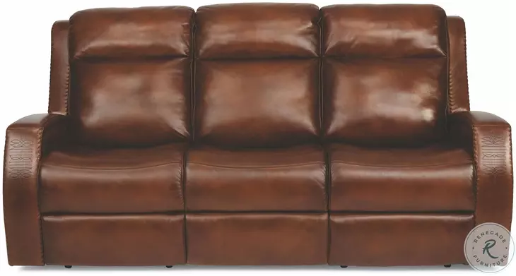 Mustang Brown Leather 84" Power Reclining Sofa With Power Headrest And Footrest