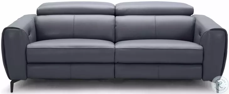 Lorenzo Blue Grey Italian Leather Power Reclining 82" Sofa
