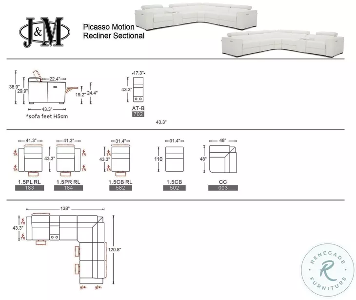 Picasso White Top Grain Leather Power Reclining Sectional