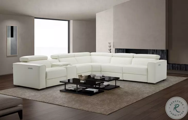 Picasso White Top Grain Leather Power Reclining Sectional