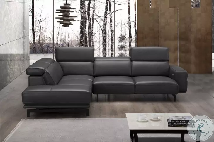 Davenport Slate Grey Top Grain Leather LAF Sectional