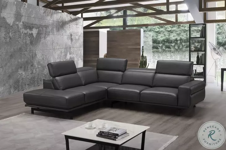 Davenport Slate Grey Top Grain Leather LAF Sectional