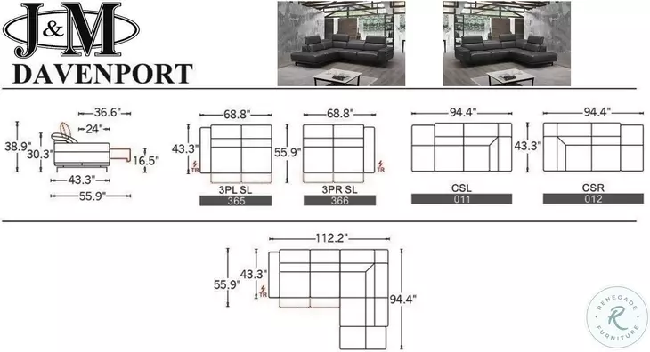 Davenport Slate Grey Top Grain Leather RAF Sectional