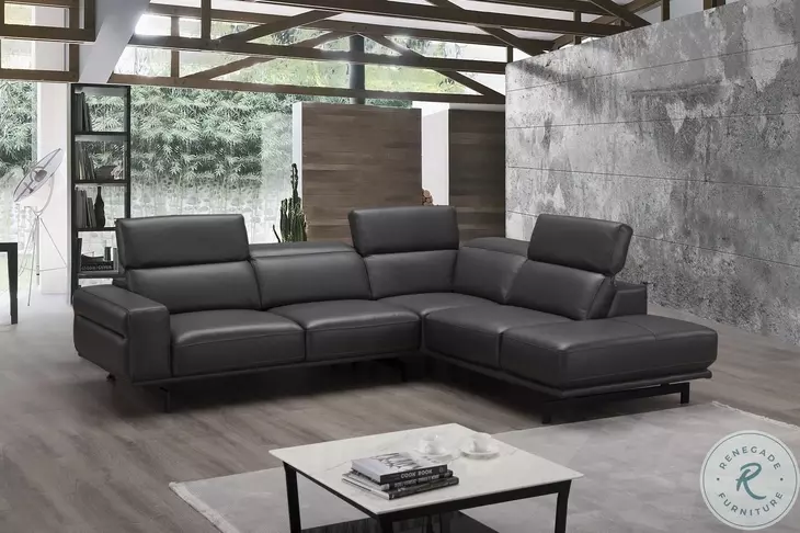 Davenport Slate Grey Top Grain Leather RAF Sectional