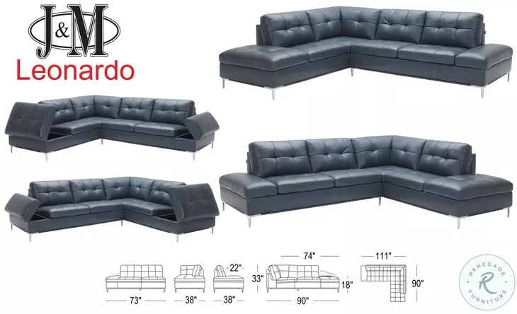 Leonardo Blue Chaise RAF Sectional