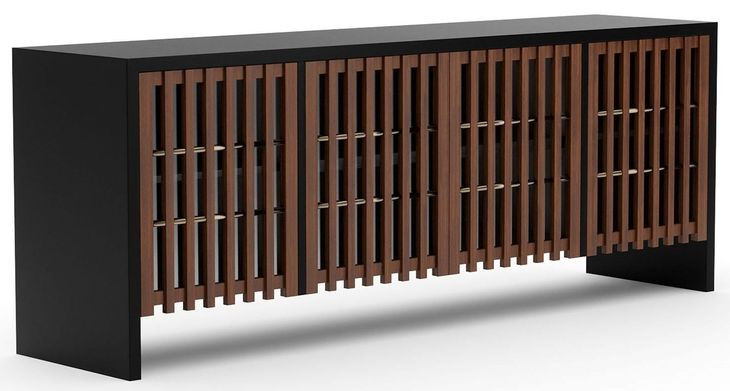 Pinstripe Dark Chocolate and Rich Walnut 4 Door Sideboard with LED