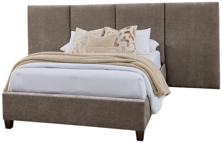 Joinery Espresso Oak and Brindle Gray Performance Fabric Queen Upholstered Wall Panel Bed