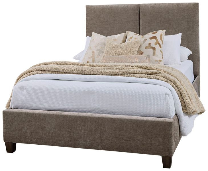 Joinery Espresso Oak and Brindle Gray Performance Fabric Queen Upholstered Panel Bed