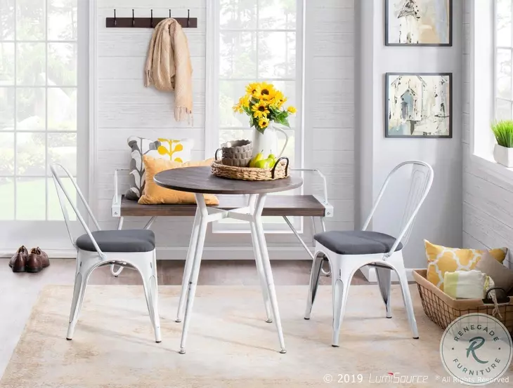 Clara Vintage White Metal And Espresso Bamboo Round Dinette Table