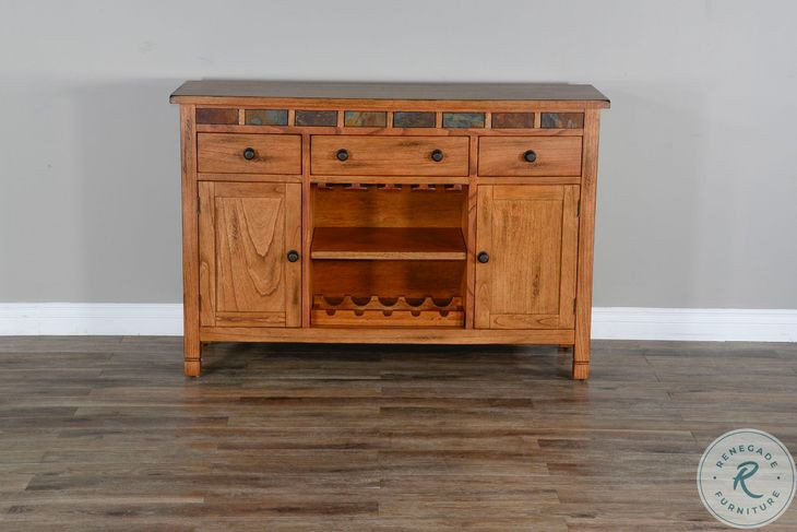 Willow Nest Natural Slate Beige Wood 3 Door Buffet