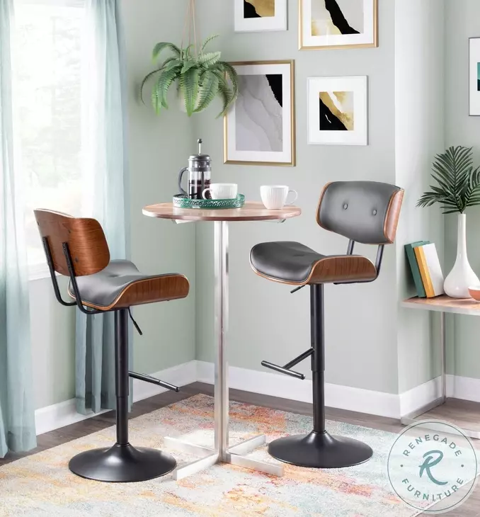 Lombardi Walnut And Gray Adjustable Bar Stool