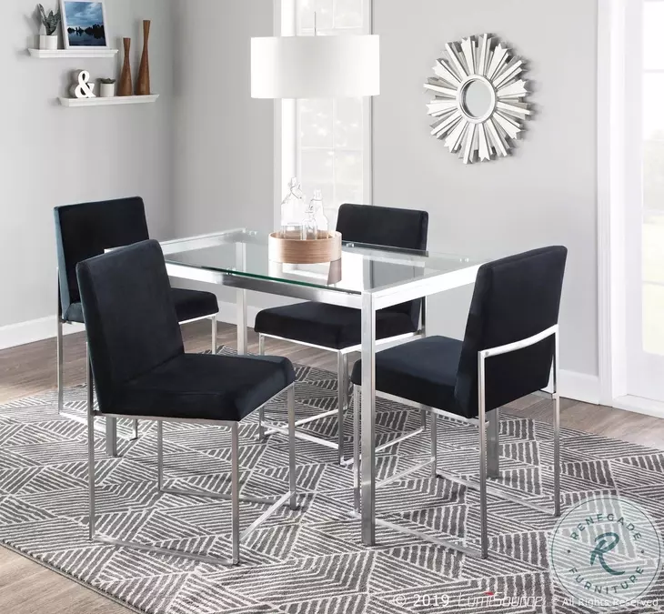 Fuji Black High Back Velvet And Brushed Stainless Steel Dining Chair Set Of 2