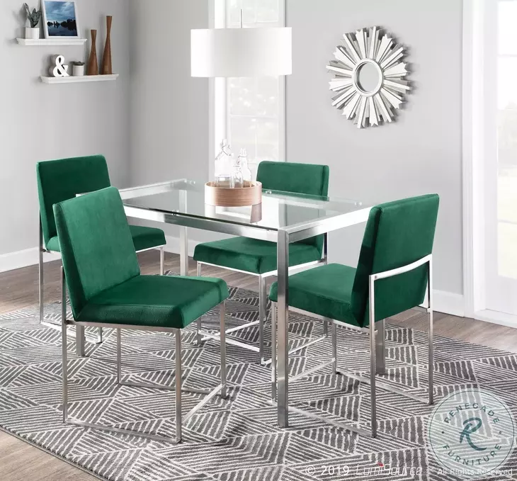 Fuji Green High Back Velvet And Brushed Stainless Steel Dining Chair Set Of 2