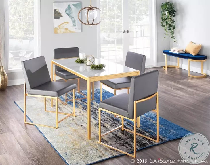 Fuji Grey High Back And Gold Metal Dining Chair Set Of 2