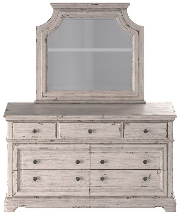 Providence Antique White 7 Drawer Dresser and Arched Mirror