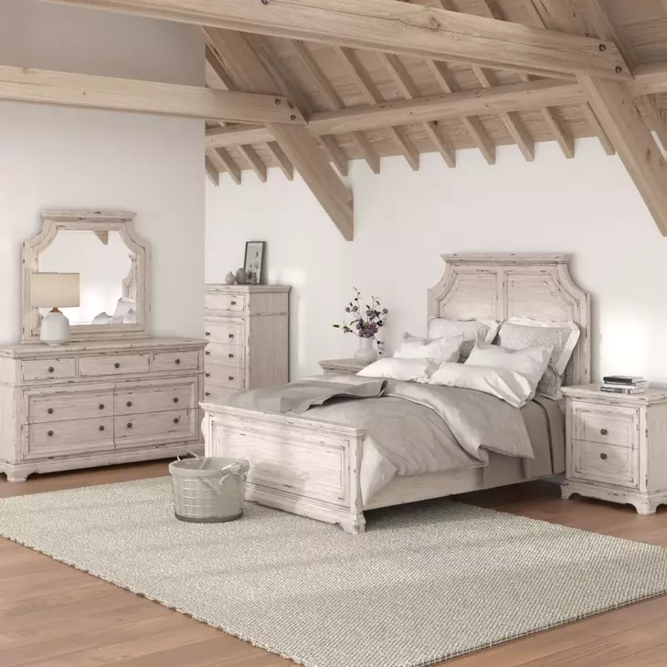 Providence Antique White 7 Drawer Dresser and Arched Mirror