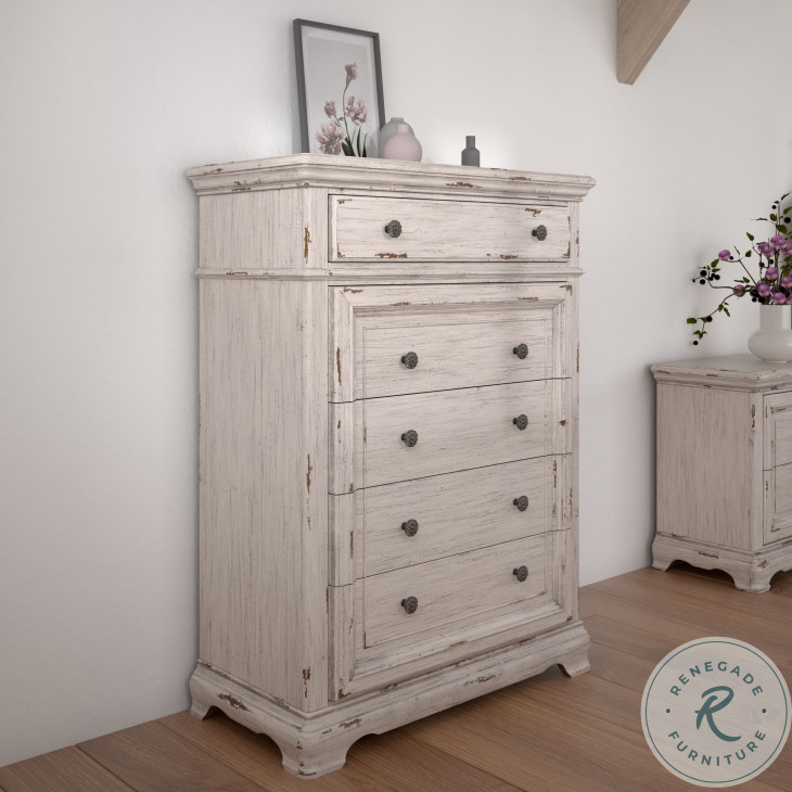 Providence Antique White 5 Drawer Chest