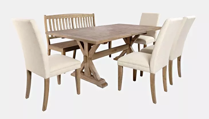 Carlyle Crossing Medium Brown Upholstered 6 Piece Dining Set with Bench