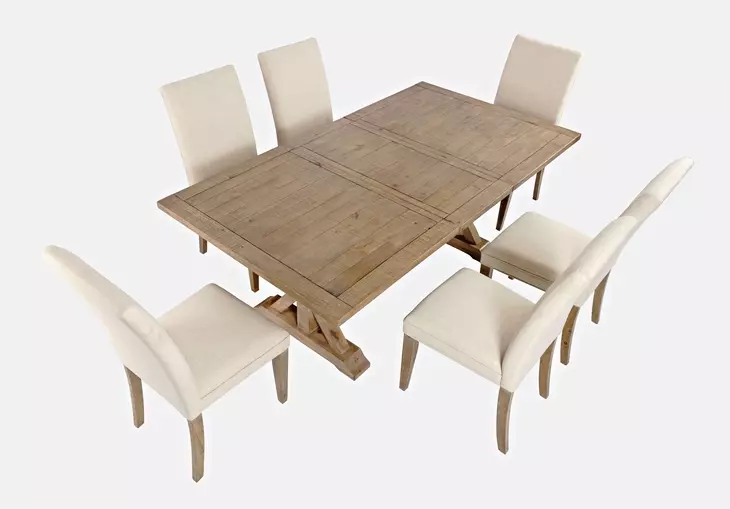 Carlyle Crossing Medium Brown Upholstered 7 Piece Dining Set