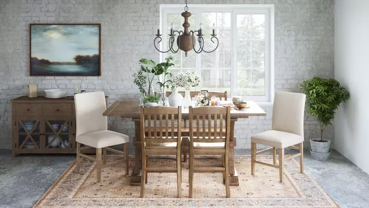 Carlyle Crossing Medium Brown Upholstered 6 Piece Dining Set with Bench
