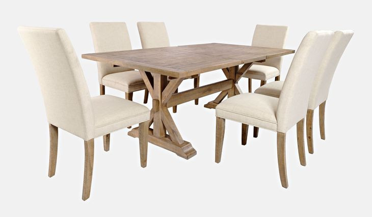 Carlyle Crossing Medium Brown Upholstered 7 Piece Dining Set