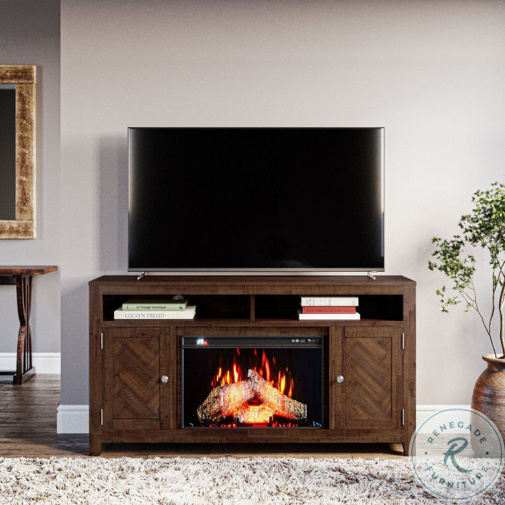 Fairview Oak Dark Brown 60" TV Stand with Electric Fireplace From ...