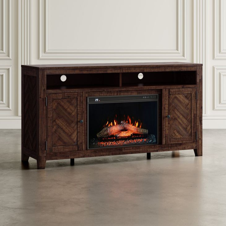 Fairview Oak Dark Brown 60" TV Stand with Electric Fireplace