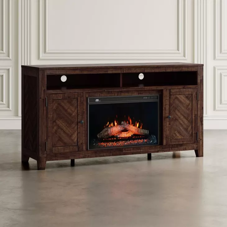 Fairview Oak Dark Brown TV Stand with Electric Fireplace