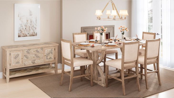 Fairview Ash and Beige Upholstered 7 Piece Counter Height Dining Set with Nailhead Trim