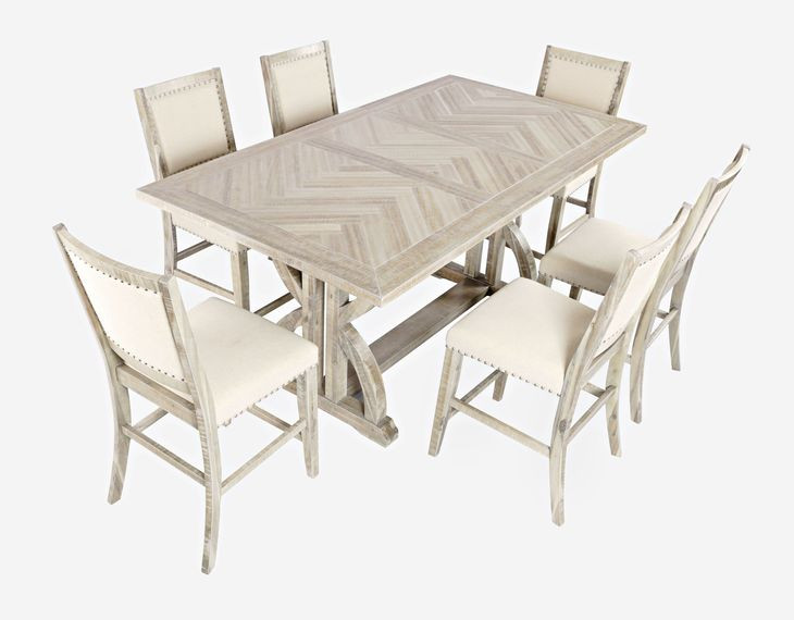 Fairview Ash and Beige Upholstered 7 Piece Counter Height Dining Set with Nailhead Trim