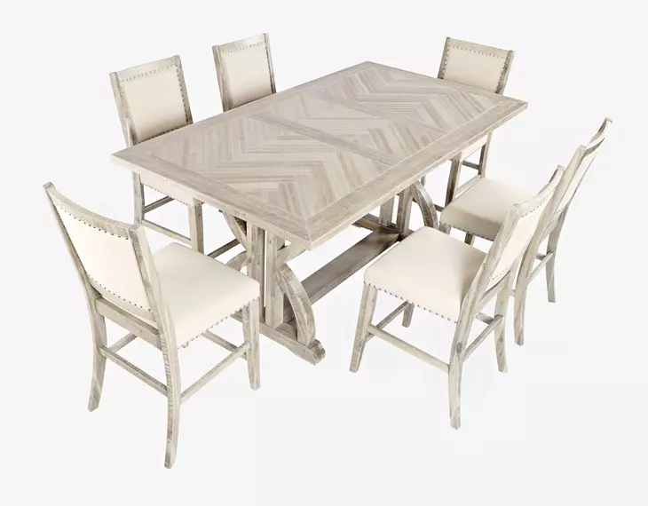Fairview Ash and Beige Upholstered 7 Piece Counter Height Dining Set with Nailhead Trim