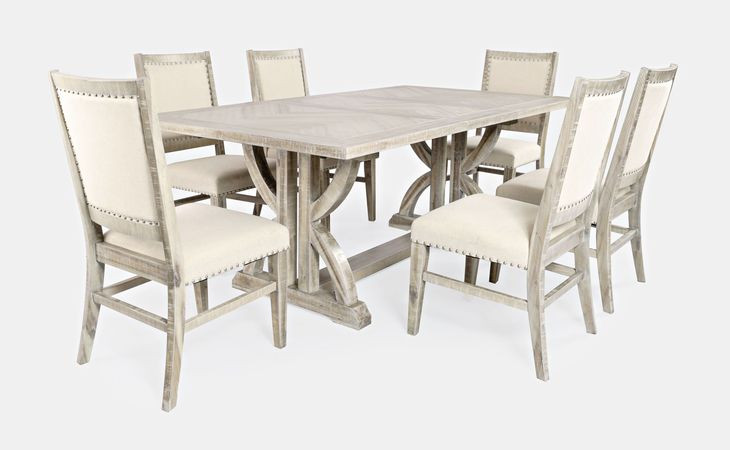 Fairview Ash and Beige Upholstered 7 Piece Dining Set with Nailhead Trim