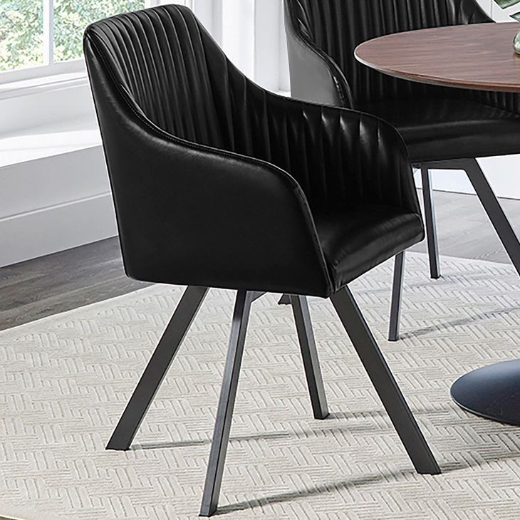 Arika Black And Gunmetal Tufted Sloped Arm Swivel Dining Chair
