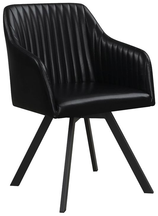 Arika Black And Gunmetal Tufted Sloped Arm Swivel Dining Chair