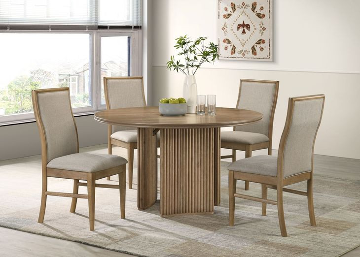 Adina Distressed Light Brown Round Dining Room Set