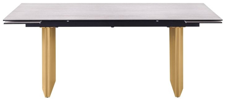 Vesa Beige and Brushed Gold 79" Glass Top Extendable Dining Table