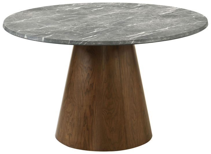 Franklin Gray and Dark Oak 50" Round Marble Top Dining Table