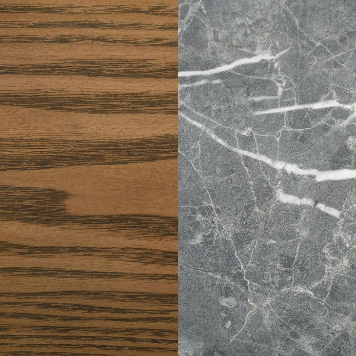 Franklin Gray and Dark Oak 50" Round Marble Top Dining Table