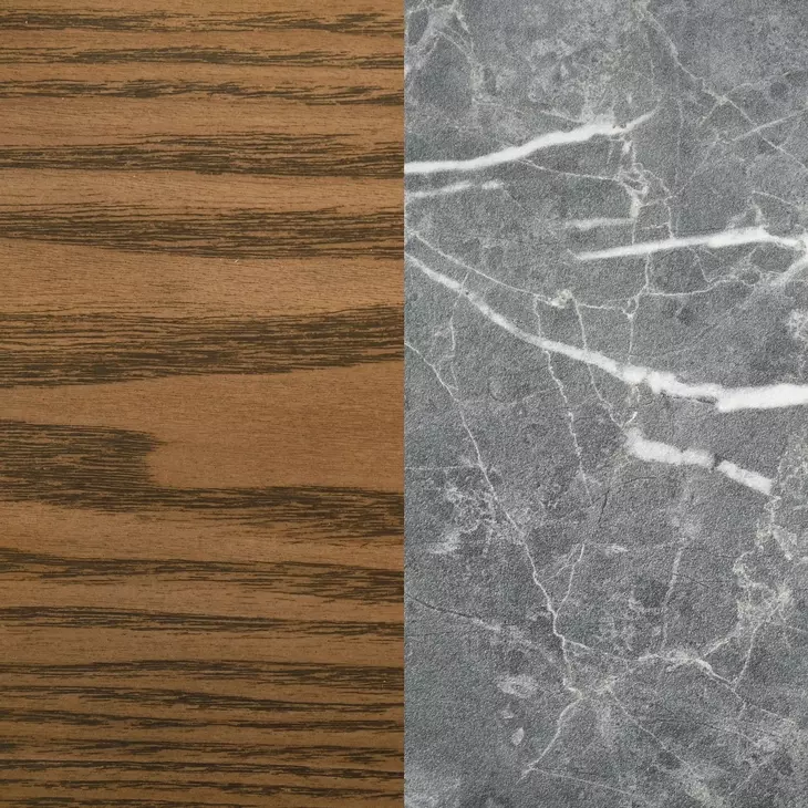 Franklin Gray and Dark Oak 50" Round Marble Top Dining Table