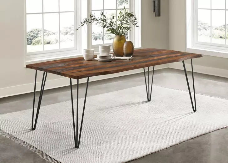 Neve Sheesham Grey And Gunmetal Live Edge Dining Table