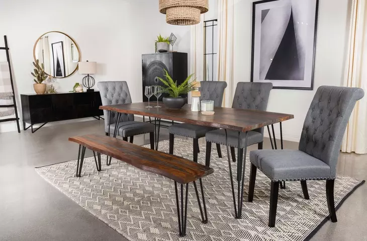 Neve Sheesham Grey And Gunmetal Live Edge Dining Table