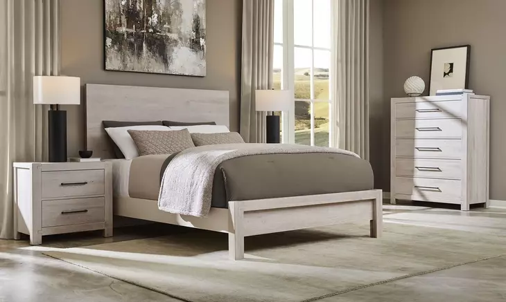 Joinery Washed White Oak King Plank Panel Bed