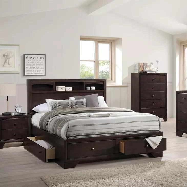 Madison II Espresso Queen Bookcase and Storage Bed