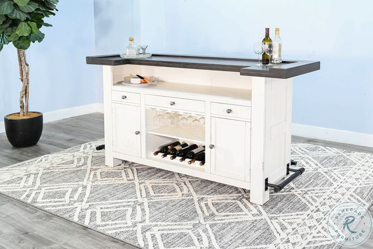 Autumn Echo White 78" Farmhouse Wood Home Bar