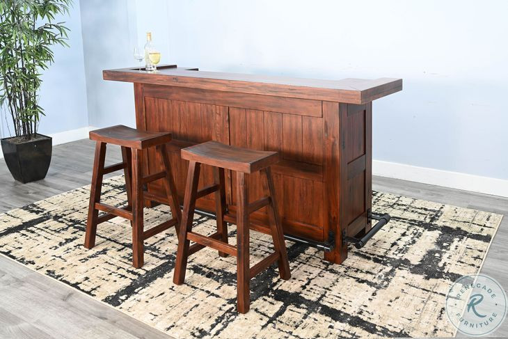 Golden Hearth Medium Brown 78" Farmhouse Wood Home Bar