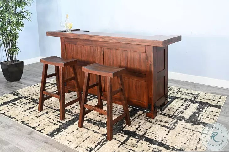 Golden Hearth Medium Brown 78" Farmhouse Wood Home Bar
