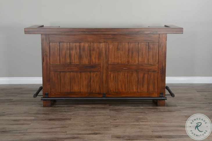 Golden Hearth Medium Brown 78" Farmhouse Wood Home Bar