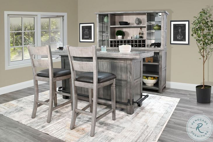 Maple Haze Gray 80" Traditional Wood Home Bar