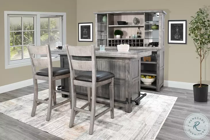 Maple Haze Gray 80" Traditional Wood Home Bar
