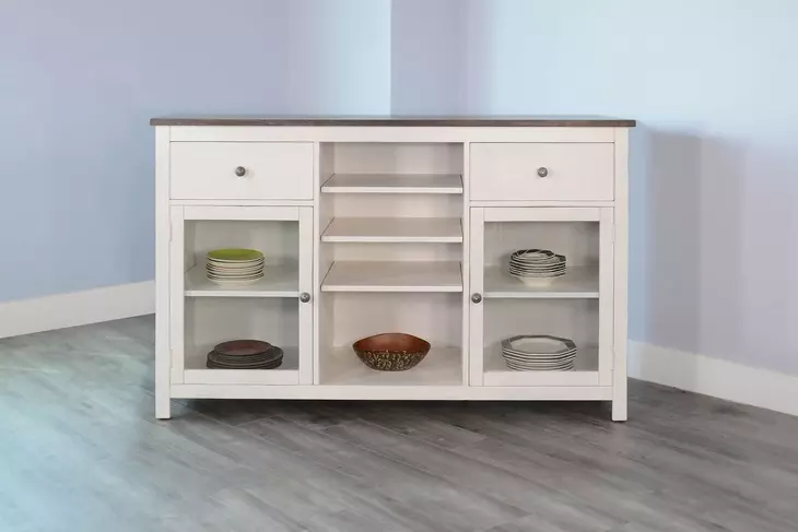 Carriage House Cottage White and European Dark 2 Glass Door Buffet